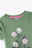 Girls Green Floral Print T-Shirt and Pajama Set