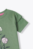 Girls Green Floral Print T-Shirt and Pajama Set