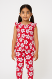 Girls 100% Imported Linen Cotton Frill Sleeves Printed Suit