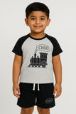 Choo-Choo Chic: A Playful Train-Themed  Trouser And shirt  for Kids